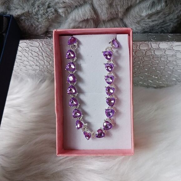 Purple Hearts STERLING Silver Bracelet - Picture 11 of 16